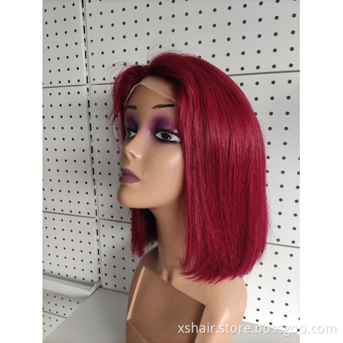 Factory customized bob wig color 1b and 99j Brazilian hair lace frontal virgin human hair wig,short color wigs for women